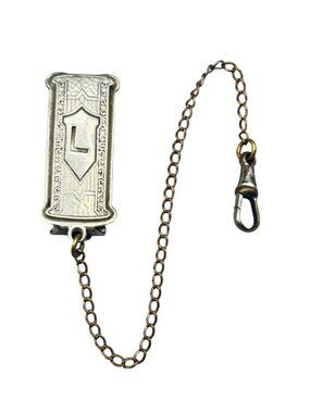 Vintage Art Deco Belt Loop Pocket Watch Fob Chain Silver Plated Monogram L
